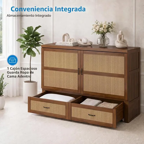 Vista 4 de Mjkone Murphy - Cama de gabinete con colchón de tres pliegues, Queen, nogal negro