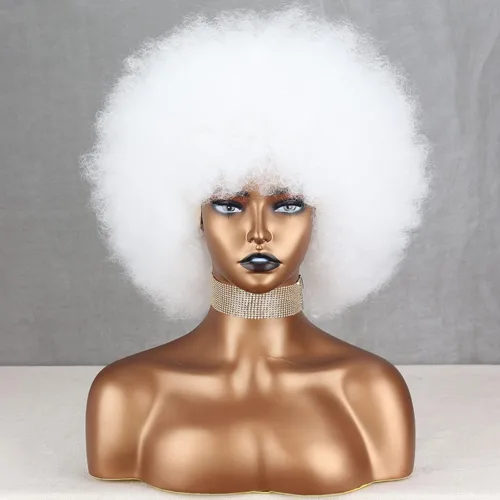Vista 8 de Xinran Pelucas afro cortas de los años 70 para mujeres negras, peluca afro corta negra sintética grande de los años 70, peluca afro de 8 pulgadas 60