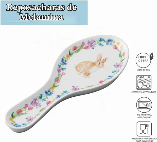 Vista 8 de UP ware - Soporte para cuchara de melamina con diseño floral de conejito para estufa, encimera de cocina y mesa de comedor, 9.625 pulgadas Floral
