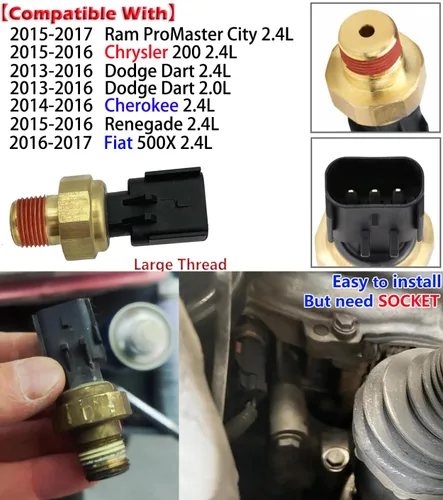 Vista 2 de Sensor de presión de aceite de 2.4L para Cherokee Renegade 2.0L 2.4L Chrysler 200 Dodge Ram Jeep, sensor de aceite 68145662AB 68145662AA 1S12029