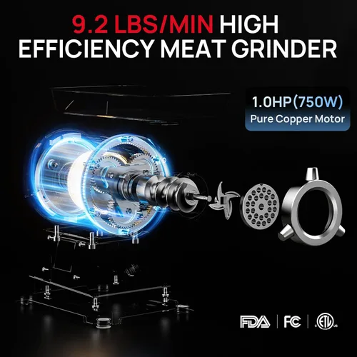 Vista 2 de Molinillo de carne comercial ARINOO #22C, 1.0HP Picadora de carne eléctrica