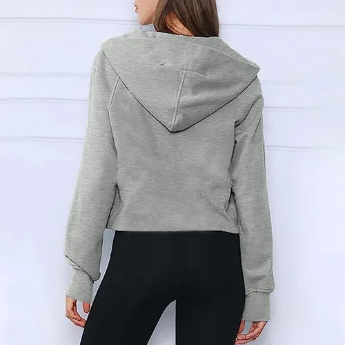 Vista 5 de Blczomt Sudaderas con capucha de media cremallera para mujer, ajuste holgado, sudaderas recortadas de manga larga con bolsillo