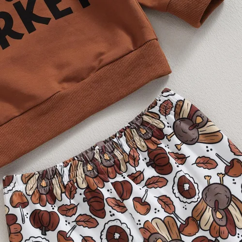 Vista 6 de BemeyourBBs Conjunto de sudadera de manga larga de pavo para niña con pantalones acampanados, ropa de otoño