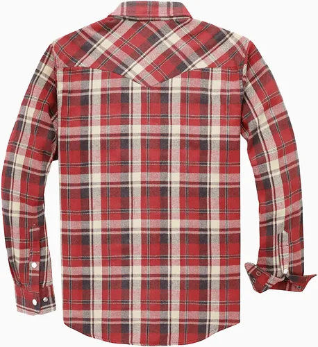 Vista 2 de Dubinik Camisa de franela para hombre, estilo vaquero occidental, con botones y perlas, para hombre, manga larga, vintage, a cuadros