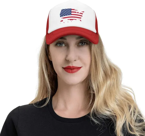 Vista 6 de Sombrero de bandera estadounidense, sombrero de camionero con bandera de Estados Unidos, sombrero de malla trasera para hombres y mujeres, ajuste