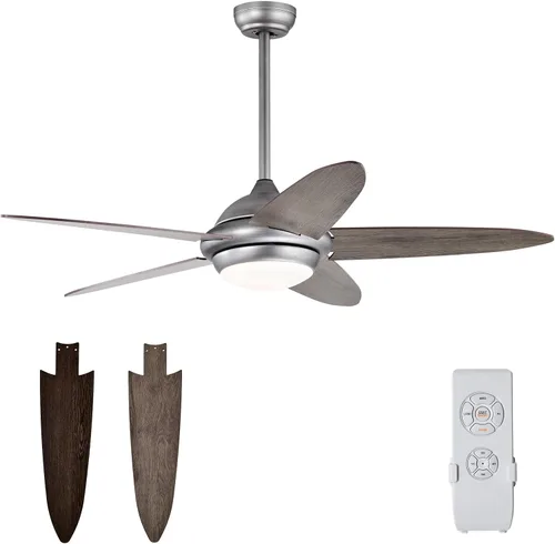 Vista 10 de Tangkula Ventilador de techo de 52 pulgadas con luces, ventilador de techo LED moderno para interiores, control remoto, motor reversible, 5