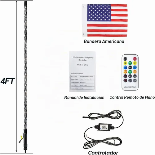 Vista 5 de 1 unidad de 1,2 m de luces LED de látigo, control remoto y aplicación, 600 colores con antena iluminada en espiral impermeable para UTV ATV, Polaris
