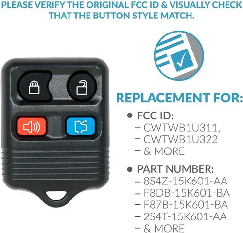 Vista 4 de Recambio de llavero de auto con control remoto para entrada sin llave para Ford Escape, Expedition, Explorer, Focus, Fusion, Taurus y mucho más