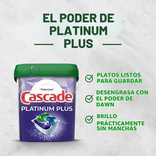 Vista 2 de Cascade Platinum Plus Cápsulas para lavavajillas, detergente para platos ActionPacs, fresco, 28