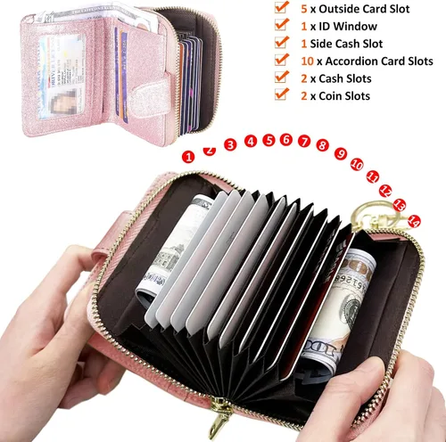 Vista 4 de Beurlike billetera de cuero, con tarjetero con bloqueo RFID, organizador, billetera segura para mujer