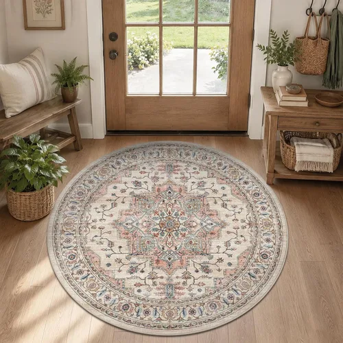 Vista 23 de Alfombra de pasillo vintage de 2 x 6 pies de pelo bajo Marrón beige