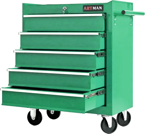 Vista 16 de Caja de herramientas con ruedas con 4 cajones, carrito de herramientas multifuncional, almacenamiento de herramientas, organizador de herramientas