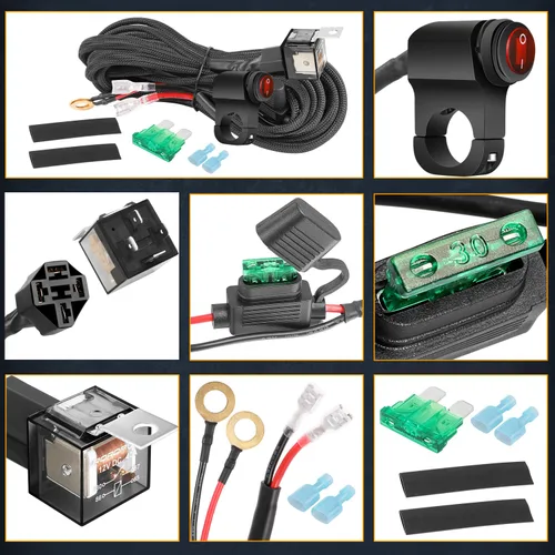 Vista 7 de Arnés de Cableado de 1 Cable, Nirider Interruptor de Manillar de Motocicleta 12V Relé de 40A Fusible Kit de Arnés de Cableado de Nylon para Barras