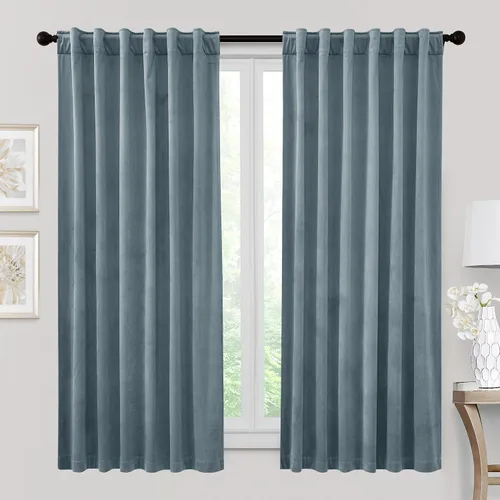 Vista 25 de RYB HOME Cortinas 100% opacas de terciopelo blanco para dormitorio, pestaña trasera y bolsillo para barra, aislamiento térmico, cortinas