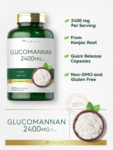 Vista 4 de Carlyle Cápsulas de glucomanano 200 unidades de raíz de Konjac Píldoras de fibra soluble Suplemento sin OMG, sin gluten
