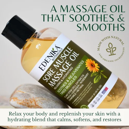 Vista 3 de Edenika Botanicals Aceite de masaje muscular de máxima fuerza para terapia de masaje con árnica pura, alivio profundo de tensión muscular y frote