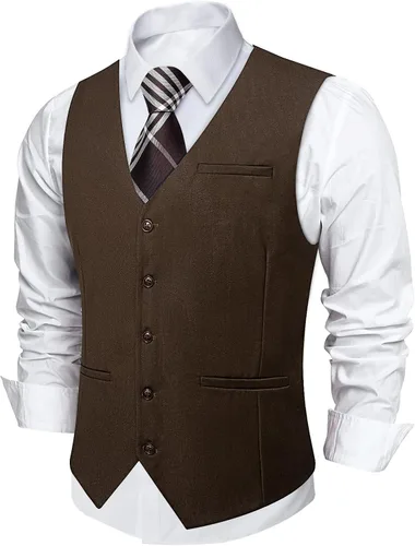 Vista 9 de DiBanGu Chaleco de traje para hombre Vestido formal de negocios Light Khaki