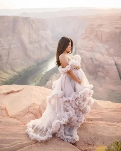 Vista 3 de Vestidos de maternidad de tul para sesión de fotos con volantes hinchados, vestidos de embarazo, vestidos de maternidad transparentes para baby