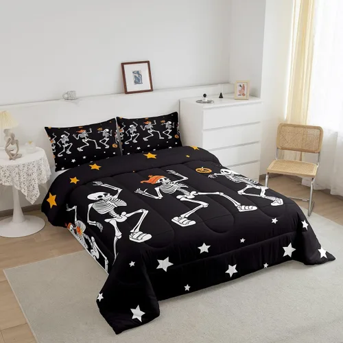 Vista 2 de Erosebridal Juego de edredón de calavera de Halloween, tamaño individual, juego de ropa de cama de calavera gótica para niños, adolescentes