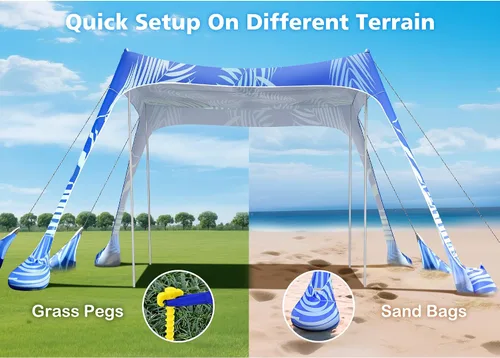 Vista 4 de 2PM SPORTS - Toldo de playa con dosel UPF50+ de protección UV, refugio para sol grande al aire libre para picnic familiar, camping, viajes, pesca