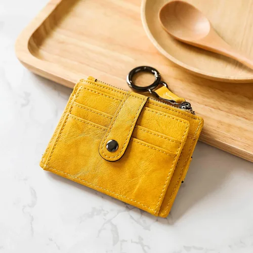 Vista 5 de Pofee XIO - Tarjetero de RFID delgado y minimalista para mujer, con bolsillo frontal, mini monedero con llavero