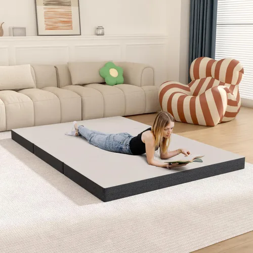 Vista 7 de Colchón plegable, de 4 pulgadas, portátil, de tamaño matrimonial, colchón triple plegable de espuma viscoelástica con funda lavable para campamento