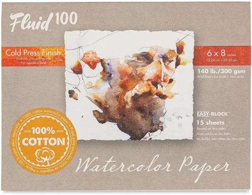 Vista 10 de Bloque de Papel Acuarela Fluid 100, 4 x 6 pulgadas, 15 Hojas, 140 libras (300 GSM) 100% Algodón, Ficha de Prensa Fría para Pintura Artística