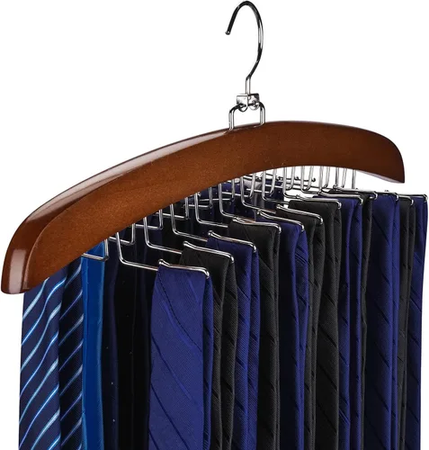 Vista 8 de Colgador de corbata con 24 ganchos para armario de hombres, estante de corbata con rotación mejorada de 360°, perchas de corbata para hombres