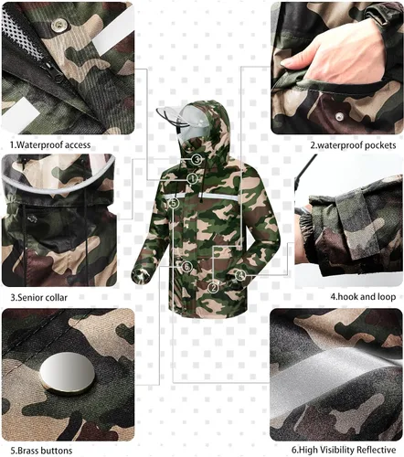 Vista 3 de iCreek Traje de lluvia impermeable Hi Vis impermeable reflectante lluvia verde militar (army green camouflage)