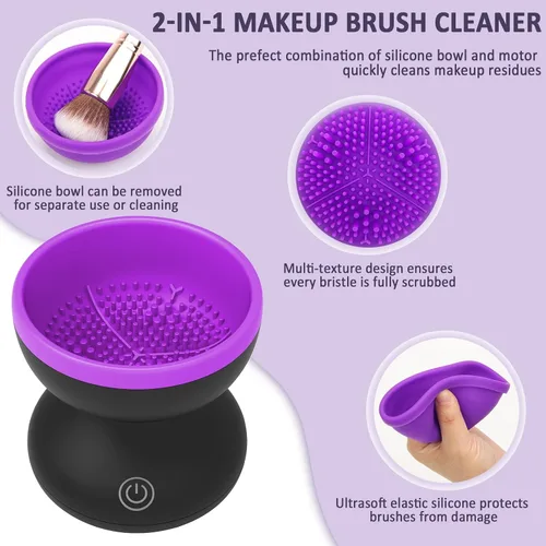 Vista 3 de Catcan Limpiador de brochas de maquillaje eléctrico - Máquina limpiadora automática de cepillos cosméticos USB para brochas de maquillaje de belleza