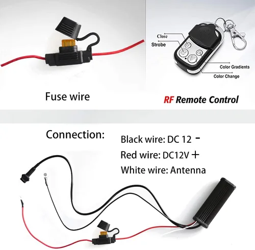 Vista 5 de Juego de 6 tiras de luces LED para motocicleta, control remoto inalámbrico RF, impermeable, RGB, multicolor, neón, efecto de tierra, atmósfera