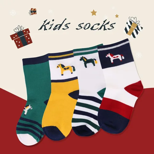 Vista 2 de Harrison Howard Calcetines de algodón transpirables y cómodos con patrón de caballo para niños, perfectos para niños ecuestres activos, 4
