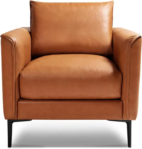 Vista 8 de Valencia Jasper - Sofá completo de cuero de 3 plazas de 85 pulgadas, color marrón coñac, sofá de mediados de siglo con 2 almohadas para muebles