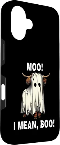 Vista 3 de iPhone 16 Funny Ghost Highland Cow Halloween Moo I Mean Boo Men Women Case