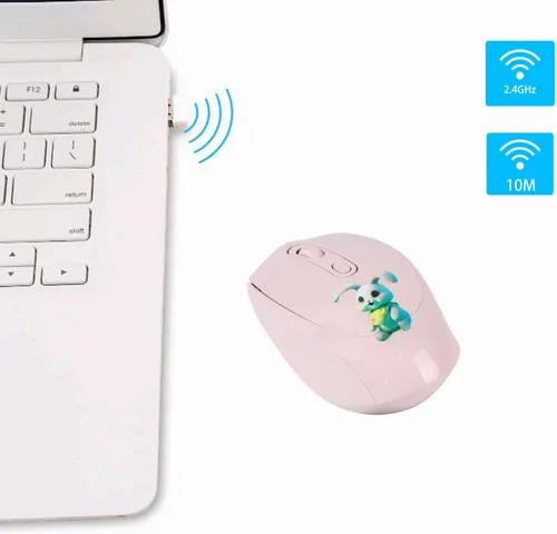 Vista 2 de Lindo mouse inalámbrico, ratón óptico inalámbrico de dibujos animados de 2.4 GHz, mouse óptico inalámbrico con receptor USB para PC, computadora