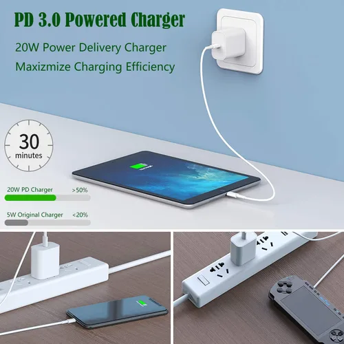 Vista 6 de Cargador de iPhone [certificado Apple MFi] Apple Block USB C enchufe rápido de pared con cable USB C a Lightning de 3 pies para iPhone 14 Pro
