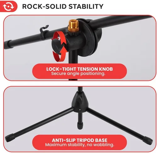 Vista 4 de Pyle Soporte de Micrófono Trípode Ajustable Universal - Par de Soportes Profesionales Compactos y Extensibles para Micrófono Boom de Estudio