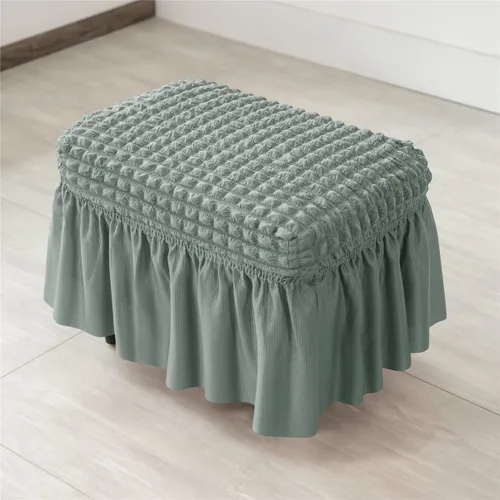 Vista 3 de SZJIAHTM Funda otomana elástica de celosía, funda elástica suave con falda, reposapiés rectangular de poliéster, protector de muebles moderno