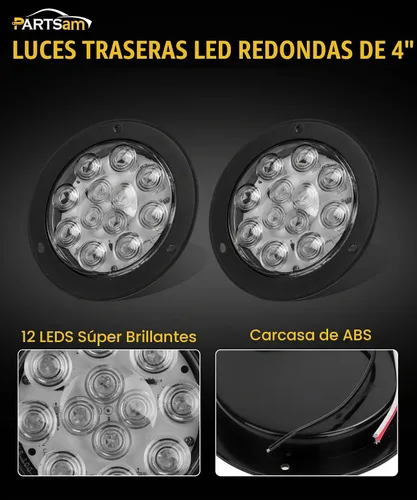 Vista 2 de Partsam - Luces traseras ledes redondas para remolque (4 pulgadas), Blanco Lente Transparente
