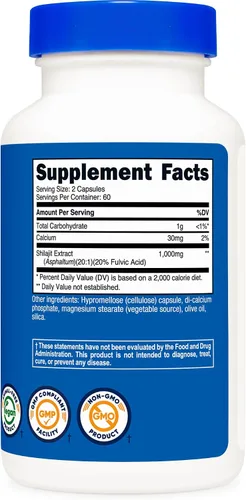 Vista 5 de Nutricost - Cápsulas de Shilajit (1,000 mg por porción) (120 cápsulas) - Extracto de Shilajit con ácido fúlvico natural, 60 porciones, suplemento