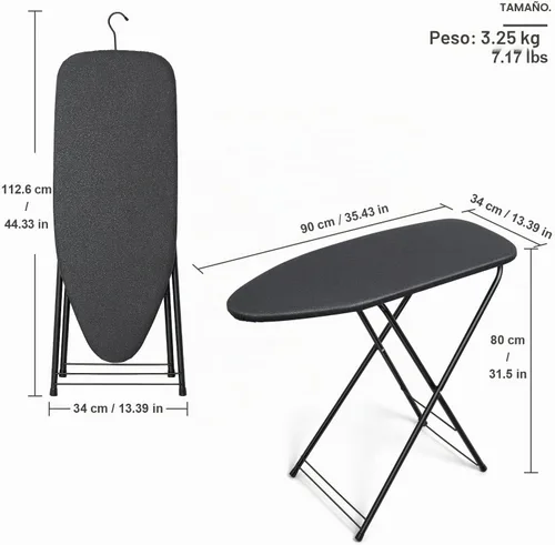 Vista 5 de Duwee Tabla de planchar pequeña de 13 x 35 pulgadas con cubierta resistente al calor, tabla de planchar compacta plegable, ligera, fácil de Negro