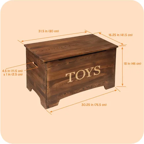 Vista 4 de Badger Basket Caja de juguetes rústica de madera maciza con panel reversible de "juguetes", color marrón caramelo