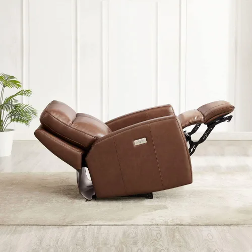 Vista 7 de Hydeline Vienna Zero Gravity Power reclinable y reposacabezas 100% cuero de grano superior, nuez, espuma viscoelástica, bobinas de bolsillo y panel
