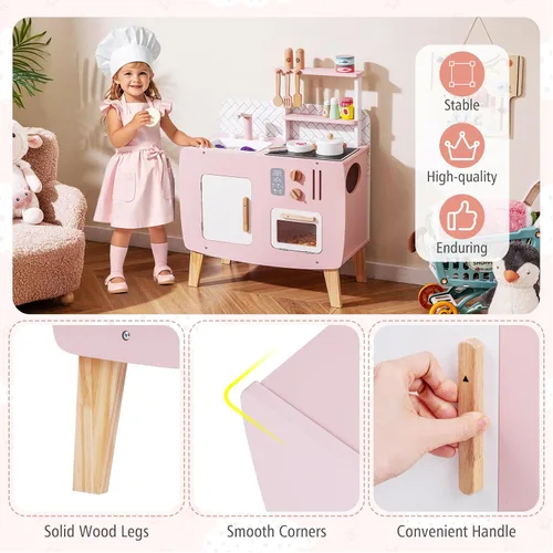Vista 4 de Costzon Juego de cocina para niños, juguete interactivo para niños pequeños con horno, estufa, fregadero, grifo, espacio de almacenamiento