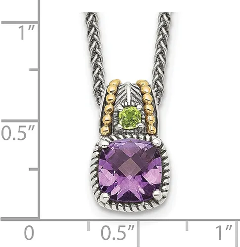 Vista 3 de Collar de plata de ley 925 de 14 quilates, cojín de 18 pulgadas, color morado, amatista, verde, peridoto con dije, joyería fina para mujer, regalos