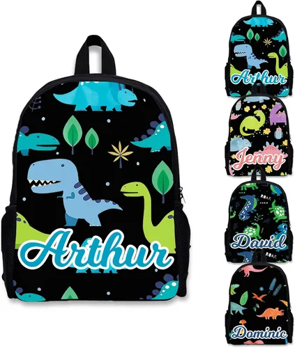 Vista 8 de Mochila escolar de dinosaurio personalizada, mochila con nombre personalizado, mochila ligera para niñas y niños, mochila casual, Estilo 3, Casual