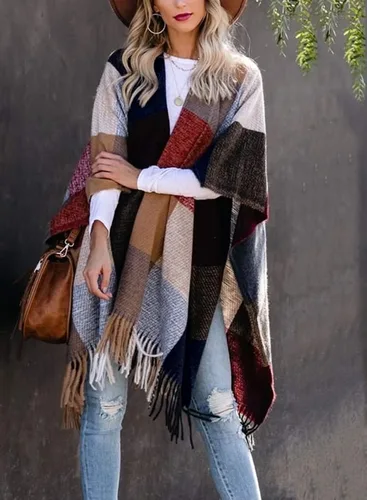Vista 4 de VIMPUNEC - Pashmina estilo bohemio con patrón a cuadros para mujer con borla