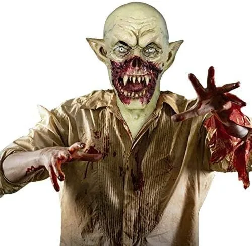 Vista 6 de Molezu - Máscara de vampiro de terror, monstruo de drácula, disfraz de Halloween, fiesta de terror, demonio zombi (amarillo tierra) (A)