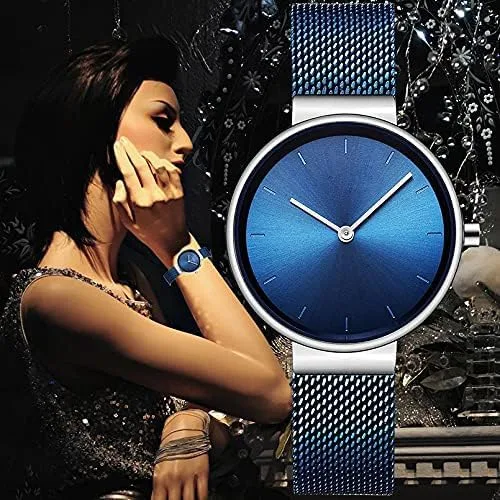Vista 3 de Reloj de pulsera de cuarzo para mujer, de acero inoxidable, con correa de malla de acero inoxidable