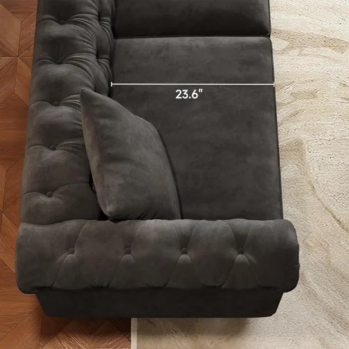Vista 5 de ONBRILL Sofá Chesterfield de 82 pulgadas, sofá de terciopelo de 23 pulgadas de profundidad para sala de estar, sofá capitoné con botones con brazos